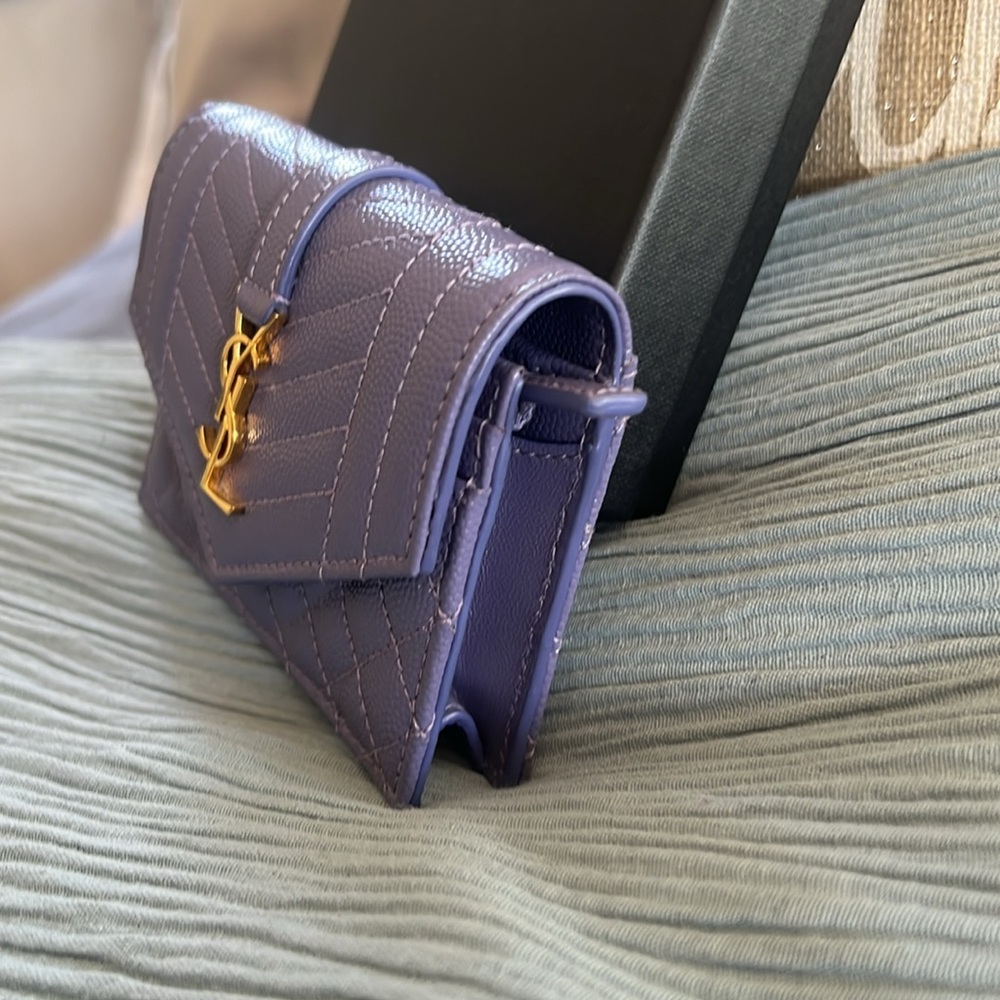 Authentic Saint Laurent Purple Quilted Leather Wallet - Picture 9 of 14